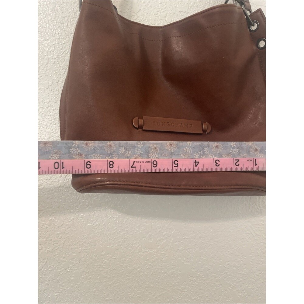 Longchamp Paris Leather Brown Handbag Tote Bag Satchel Purse Classic Preppy See - Picture 5 of 16